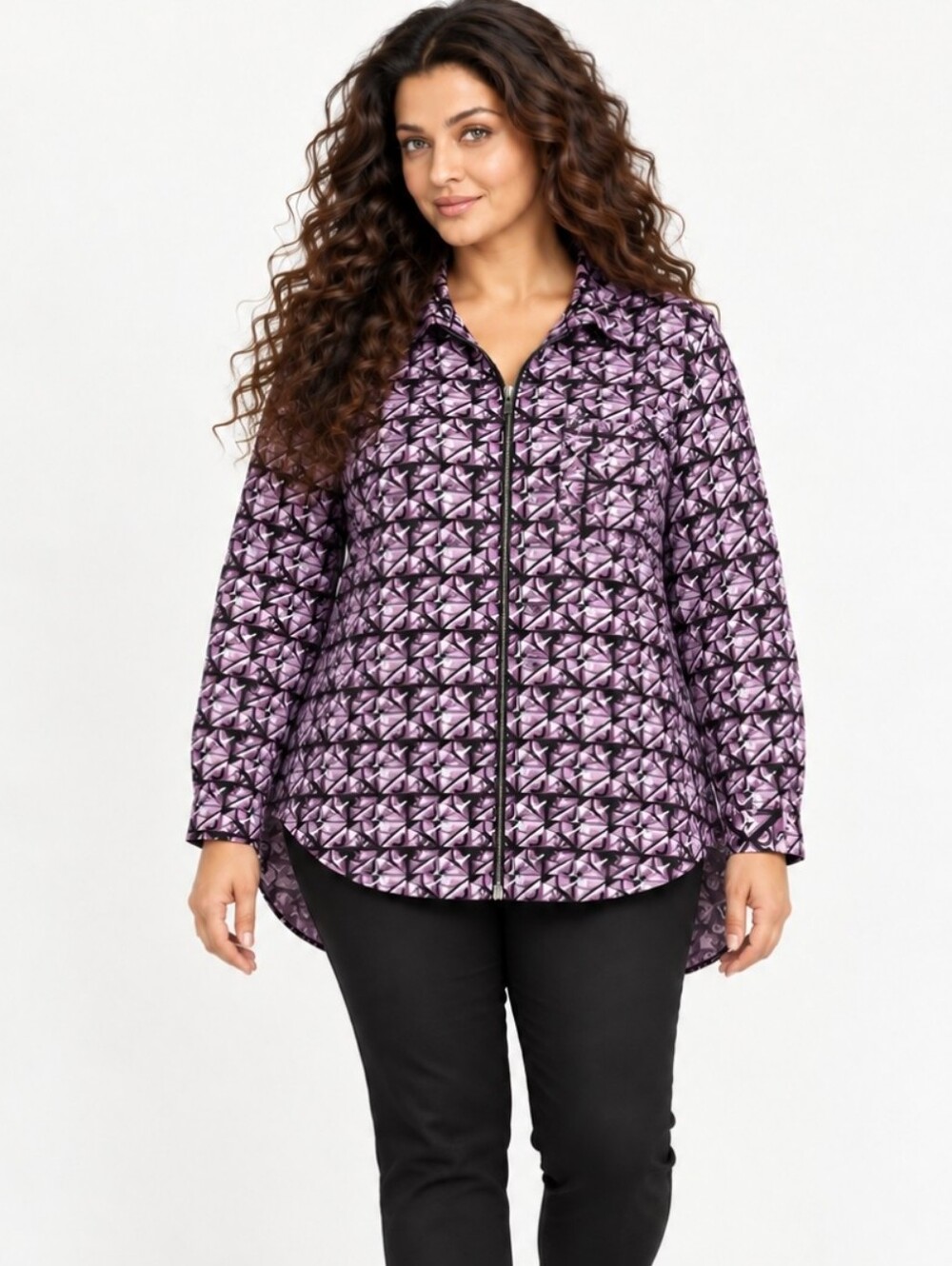 Pennington’s Purple Pink Geometric Zip-Front Tunic Top